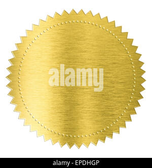 Gold Metall Folie Aufkleber Siegel Label isoliert mit Beschneidungspfad enthalten Stockfoto