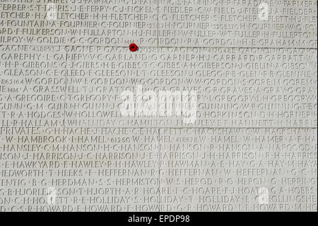 Die Somme Schlachtfeld. Vimy Ridge Canadian National Memorial Name Panels von Soldaten, die fehlenden bleiben Stockfoto