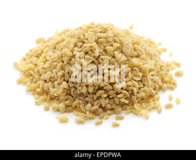 Bulgur-Weizen, türkische Küche, die auf hölzernen Hintergrund isoliert Stockfoto