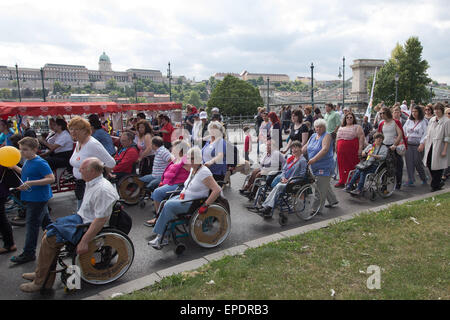 Budapest. 17. Mai 2015. Mitmachen in der zweiten Reha Critical Mass Demo zur Verbesserung der Lebensqualität von Menschen mit Behinderungen in Budapest, Ungarn am 17. Mai 2015. © Attila Volgyi/Xinhua/Alamy Live-Nachrichten Stockfoto