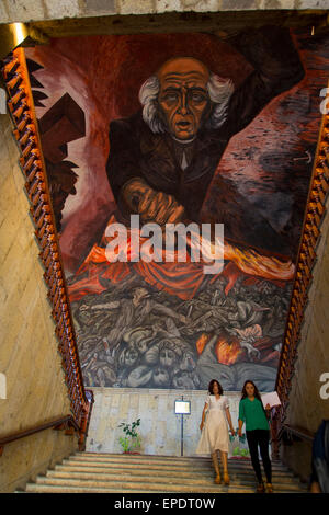 Wandgemälde von José Clemente Orozco Miguel Hidalgo, Palacio de Gobierno, Guadalajara, Mexiko Stockfoto