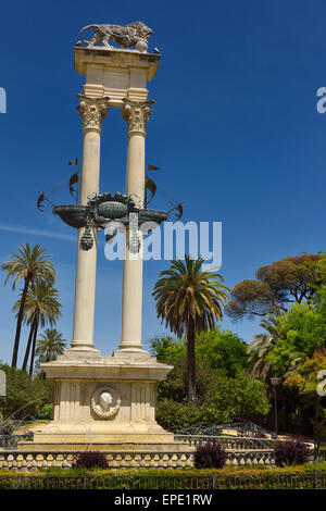 Denkmal-Brunnen nach Christopher Columbus in Jardines de Murillo Gärten Sevilla Spanien Stockfoto