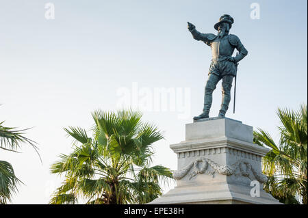 Ponce de Leon Statue in der Nähe der Uferpromenade in alte Stadt St. Augustine, Florida, USA. Stockfoto