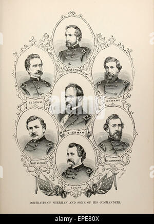 Porträts von General William T. Sherman und einige seiner Kommandanten während des USA Bürgerkriegs - Sherman, Logan, Slocum, Howard, McClernand, Robert Cook Stockfoto