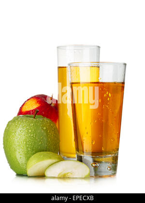 Frischer Apfel Säfte im Highball Glas mit roten und grünen Äpfeln Stockfoto