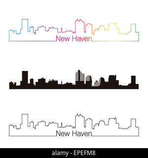 New Haven Skyline linearen Stil mit Regenbogen Stockfoto