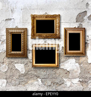 Vergoldeter Holzrahmen für Bilder auf alten Steinmauer Stockfoto