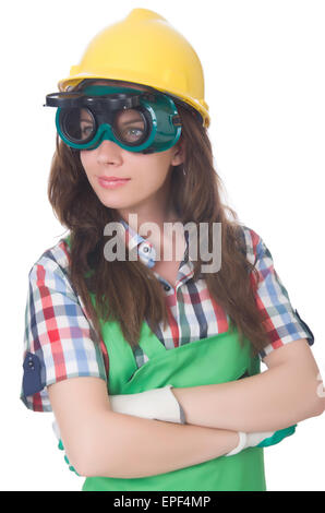 Frau mit Brille im Sicherheitskonzept Stockfoto