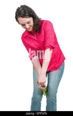 Frau Eröffnung Wein Stockfoto