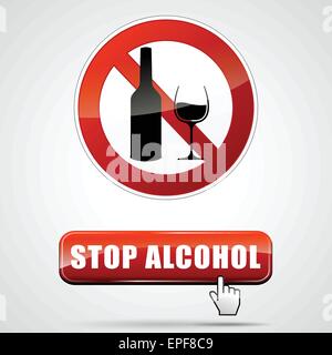 Illustration der Alkohol Stoppschild mit Web-Taste Stock Vektor