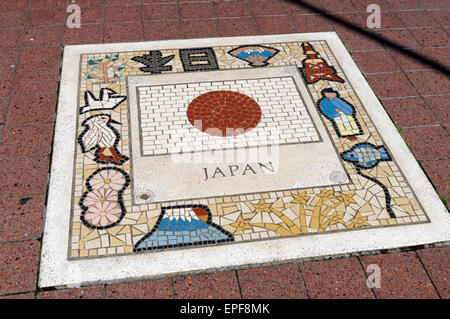 Die Pioniere 1999 Mosaik, Millennium Riverwalk, Millennium Stadium, Cardiff, Wales, UK. Stockfoto