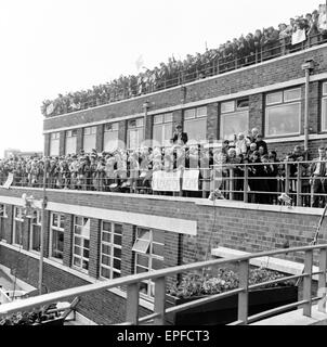 Premiere von 'A Hard Day Night', Menschenmassen Gather The Beatles vor dem Start des Northern premier in Liverpool erblicken. 10. Juli 1964. Stockfoto