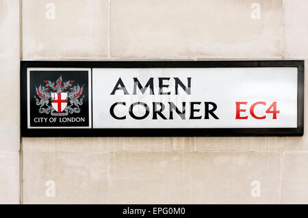 Melden Sie sich für Amen Corner in der City of London. Stockfoto