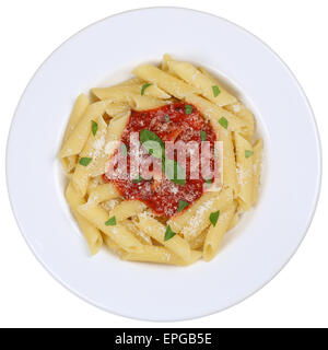 Penne Rigate Napoli Mit Tomaten Sauce Nudeln Pasta Gericht freigestellt Stockfoto