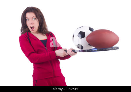 Frau im roten Kostüm im Sport Sport-Konzept Stockfoto
