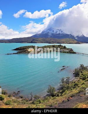 Insel See Pehoe und komfortables hotel Stockfoto