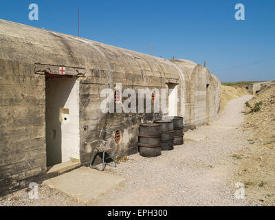Deutsche WW2 Beton Blockhaus Pistole Plätz 'Crisbecq Battery' St. Marcouf, Normandie, Frankreich Stockfoto