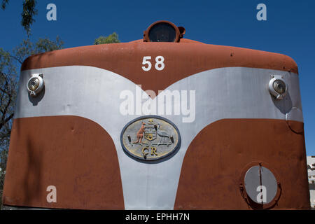 Australien, NT, Alice Springs. Old Ghan Train Railway Museum, historische Ghan Zug. Stockfoto