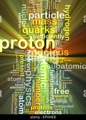 Hintergrund-Konzept Wordcloud Illustration von Proton gleißenden Licht Stockfoto