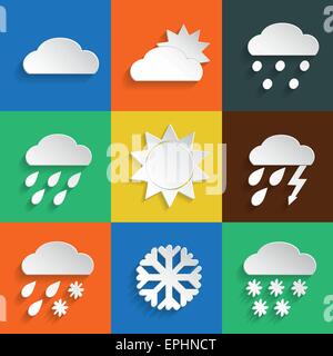 Wetter-Icons im Papier Stil auf farbigen Hintergründen. Vektor-Hintergrund oder separate Elemente Stock Vektor