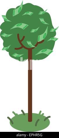 Vektor-Illustration. Geld-Konzept. Rechnungen von einem Baum fallen. Stock Vektor