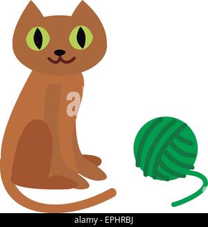 Vektor-Illustration einer Katze mit einem Wolle-Ball auf weißem Hintergrund. Stock Vektor