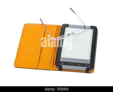 E-Book-Reader und Gläser Stockfoto