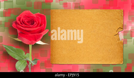 Grunge alte benutzte Papier im Scrapbooking-Stil mit Rosen auf dem abstrakten Hintergrund mit Bokeh-Effekt Stockfoto