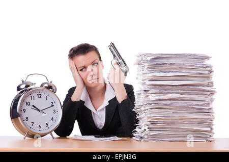 Frau mit Waffe unter Stress von Terminen Stockfoto