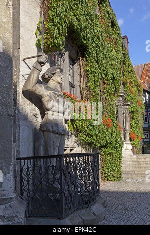 Roland am Rathaus Quedlinburg Stockfoto