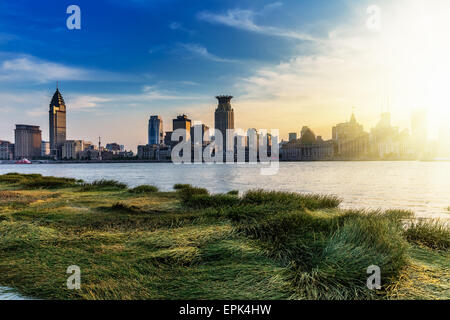 Skyline von shanghai Chian, Sonnenuntergang Landschaft Stockfoto