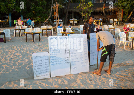 Speisekarten für Strand Bar Café Restaurant, Mirissa, Sri Lanka, Asien Stockfoto