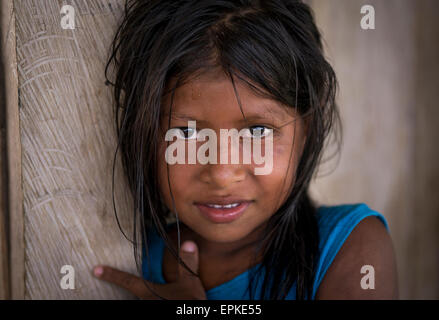 Panama, Provinz Darien, Bajo Chiquito, Porträt eines Embera Stamm-Mädchen Stockfoto