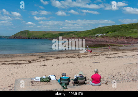 Manorbier Strand. Pembrokeshire. Wales. Cymru. VEREINIGTES KÖNIGREICH. Vereinigtes Königreich. Stockfoto