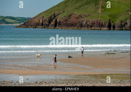 Manorbier Strand. Pembrokeshire. Wales. Cymru. VEREINIGTES KÖNIGREICH. Vereinigtes Königreich. Stockfoto