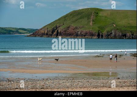 Manorbier Strand. Pembrokeshire. Wales. Cymru. VEREINIGTES KÖNIGREICH. Vereinigtes Königreich. Stockfoto