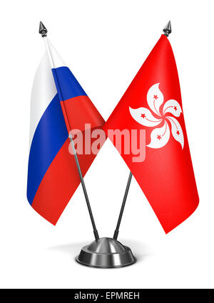 Russland und Hong Kong - Miniatur-Flags, Isolated on White Background. Stockfoto