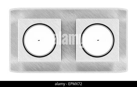 Draufsicht der zwei metallische Kerzenständer mit Kerzen, die isoliert auf weißem Hintergrund Stockfoto