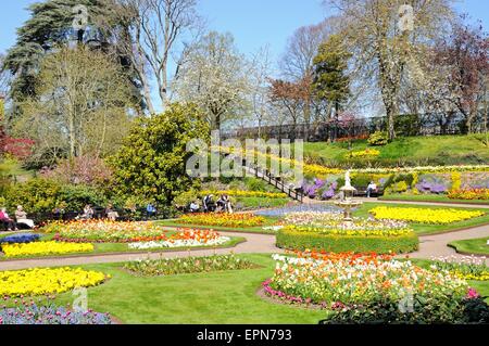 Blick auf die Dingle formale Gärten in Quarry Park während der Frühling, Shrewsbury, Shropshire, England, UK, Westeuropa. Stockfoto