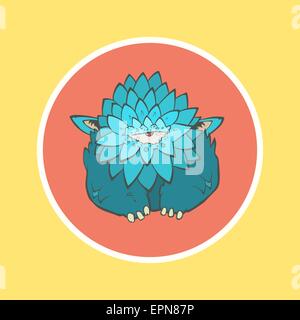 Cartoon blue thick monster with one eye in circle. Hand drawing cyclops Stock Vektor