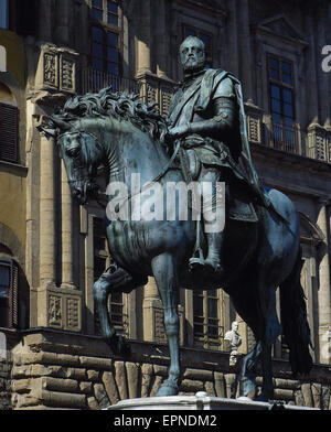 Cosimo ich de Medici (1519-1574). Großherzog von Toskana und Herzog von Florenz. Das Denkmal. Die Statue. Florenz, Italien. Stockfoto