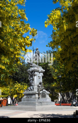 Hernando de Magallanes Denkmal. Plaza de Armas. Punta Arenas. Chile Stockfoto