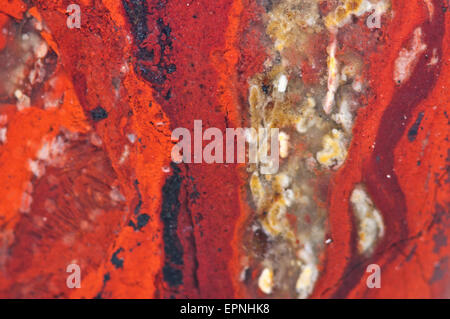 Jasper, ein Aggregat von Microquartz oder Chalzedon und andere Mineralphasen ist eine undurchsichtige unrein Sorte von Kieselsäure. Makro. Beautifu Stockfoto