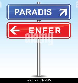 französische Übersetzung für Paradies und Hölle Richtungen Zeichen Stock Vektor