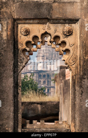 Detail der Dauji Ki Kothi in Orchha dekorative. Madhya Pradesh. Indien. Stockfoto