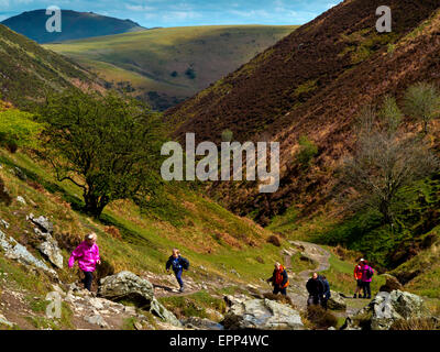 Klettert Weg in Carding Mill Valley auf der Long Mynd Wanderer in der Nähe von Kirche Stretton in Shropshire Hügel England UK Stockfoto