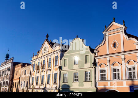 Telc, Tschechische Republik, barocke Häuser Fassade auf dem Altstädter Ring Stockfoto