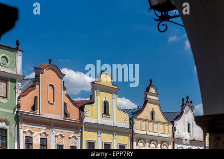 Telc Tschechische Republik barocke bunte Häuser auf dem Hauptplatz Stockfoto