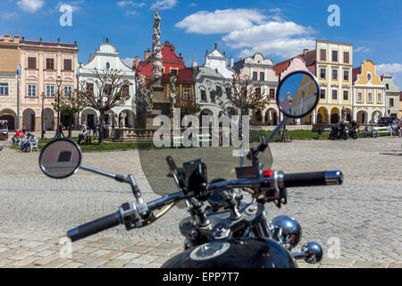 Telc, Tschechische Republik, UNESCO-Kulturerbe-Stadt, Hauptplatz, Fassade Stadthäuser Stockfoto