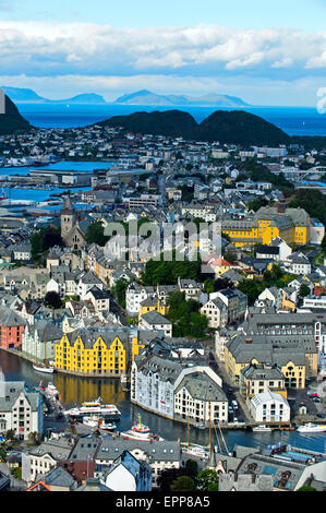 Aussicht auf Alesund aus Aksla Hill, Ålesund, Alesund, Moere Og Romsdal, Norwegen Stockfoto